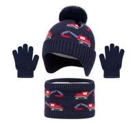 Baynetin 3 Pezzi Bambini Inverno Beanie Cappello Sciarpa Guanti Set Termico Crochet Spessa Pom Beanie Cappello Sciarpa Accessori Caldi in Maglia per Bimbi 2-8 Anni Ragazzi Ragazze