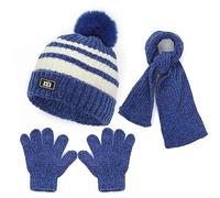 Baynetin 3in1 Inverno Berretto Scaldacollo Guanti Set, Bambini Pile Addensato Cappello a Maglia Termica Sciarpa Guanti Set per Bambini Ragazzi Ragazze,2-8 Anni Sport All'Aperto (Blu)