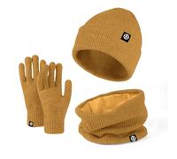 Baynetin Berretto Cappello Invernali Sciarpa Touch Screen Guanti Set 3 in 1,Ultra Morbido Elastico Addensare Caldo Pile Fodera Cappelli In Maglia Berretto Sciarpa 2 Dita Guanti Touchscreen (Giallo)