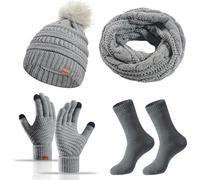 Baynetin Cappello a Maglia Beanie Sciarpa Touch Screen Guanti Set di Calze 4 Pezzi Invernale Beanie Hat Scaldacollo Calzini Ispessiti Touch Screen Guanti 4 in 1 Donne Sci Inverno Gita Set (Grigio)
