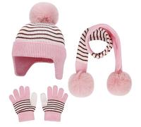 Baynetin Completo Invernale Bambini: Cappello con Paraorecchie in Lana, Sciarpa e Guanti Foderati in Pile con Pon Pon - Set Prima Infanzia 1-6 Anni (Rosa)