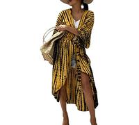 Baynetin Costume da Bagno da Donna Copricostume, Floreale Lungo Costume da Bagno Bikini Beach Cover Up, Anteriore Aperto, Casual Allentato Elegante Beachwear (Giallo,Taglia Unica)