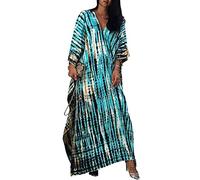 Baynetin Lungo Kaftan Donna Estivo Abito Copricostumi Spiaggia Floreale Bohémien Vestito Mare,Taglia Grande Tunica Maxi Kimono, Elegante e Affascinante Beach Bikini Cover ups Uno Taglia (Azzurro)