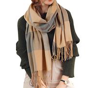 Baynetin Sciarpa Tartan Donna Inverno,Lungo Oversize Scialle In Cashmere Ombre Pashmina Sciarpe,Grande Wrap Maglia Scialle Morbida Calda Stole Sciarpe Con Nappa (Giallo Grigio)