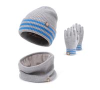 Baynetin Set Invernale 3-in-1 Bambini | Cappello Termico + Sciarpa in Pile & Guanti Touchscreen (4-10Anni) - Completo Antivento con Rivestimento Morbido, Ideale per Sci/Giochi sulla Neve (Grigio)