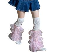 Baynoyia Y2K Estate Mesh Leg Maniche Giapponese Lolita Pizzo Scaldamuscoli Perle Dic Dolce Ruffle Calze Lunghe Polsini Gamba, Bianco e rosa., Taglia Unica