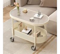 BAYTEWJX Glass Top Oval Coffee Table Round Living Room Center Table with Wheels End Table Side Tables Living Room with Storage Space Easy Assembly for Apartment Office Living Room Bedroom.