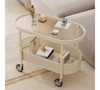 BAYTEWJX Glass Top Oval Coffee Table Round Living Room Center Table with Wheels End Table Side Tables Living Room with Storage Space Easy Assembly for Apartment Office Living Room Bedroom.