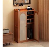 BAYTEWJX Mobiletto Portaoggetti per Router WiFi Router Armadio di Stoccaggio in Rattan con Anta e Ripiano per Uffici Soggiorno e Camera.(Walnut,60x25x113cm)