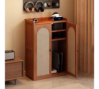 BAYTEWJX Mobiletto Portaoggetti per Router WiFi Router Armadio di Stoccaggio in Rattan con Anta e Ripiano per Uffici Soggiorno e Camera.(Walnut,60x25x98cm)