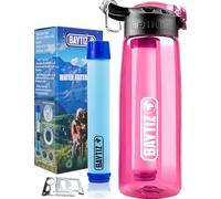 BAYTIZ | Bottiglia di Acqua Filtro Senza BPA + Cannuccia Sopravvivenza Carbone Attivo - Borracia Depuratore - Borracce Paglia Filtri Kit Life Zucca Viaggi Nomadi Pioggia Campeggio Survivalism Trekking