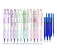 BAYTORY Penne cancellabili, penne gel retrattili a punta fine da 0,5 mm con gomma trasparente, 12 penne a inchiostro blu e 10 ricariche, scrittura liscia per prendere appunti e cruciverba (fiore e