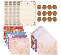 BAYTORY Set di 44 articoli di cancelleria per scrivere, carta e buste, set di cancelleria a righe estetiche, kit per lettere d'amore, 20 fogli di carta + 12 buste (oro)