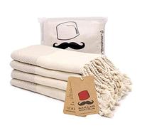 Bazaar Anatolia Set di 4 asciugamani turchi da bagno 99 x 48 cm, 100% cotone, asciugamani da cucina con anello per appenderlo, decorazione bohémien, motivo a spina di pesce, beige