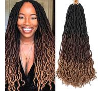 BAZEFHANZ Gypsy Goddess Faux Locs Crochet Hair 3 Tone Ricci Ondulati Twist Morbido Pre-Looped Trecce Sintetiche Dreadlocks Extension per Donne Nere (T30,18 in (5 Confezioni)) (C1 1