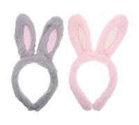 BAZEITFLOW 2 Pezzi Cerchietti Orecchie Coniglio Morbidi ed Elastici per Ragazze Accessori Costume Cosplay Feste Colori Grigio e Rosa Adatti Bambine e Teenager