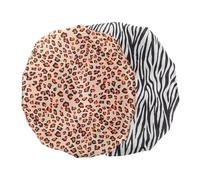 BAZEITFLOW 2 pezzi Cuffia Doccia Riutilizzabile Doppia Membrana per Adulti Elastica e Comoda con Stampa Leopardata Rossa e Zebra per Capelli Corti e Lunghi Uso Bagno Cucina e Trucco