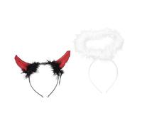 BAZEITFLOW 2 Pezzi Fasce Angeli e Diavolo Halloween Cerchietti Leggeri per Costume Cosplay e Adulti Accessori Copricapo Tema e Bianco con Piume