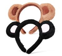 BAZEITFLOW 2 pezzi Fascia per Capelli con Orecchie di Orso in Peluche da Accessorio Donna per Lavare Viso Resistente e Confortevole per Feste Tema e Cosplay
