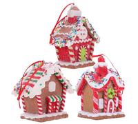 BAZEITFLOW 3 pezzi Ornamenti Casetta di Marzapane per Albero di Natale Decorazioni Natalizie in Argilla Morbida Addobbi Appesi Sicuri e Resistenti per Feste Porte Finestre e Ambienti Festivi