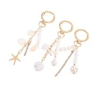 BAZEITFLOW 3 Pezzi Portachiavi a forma di guscio portachiavi mare con perle e stelle charm telefono e borsa donna accessori estivi resistenti in lega di zinco e plastica decorazione marina