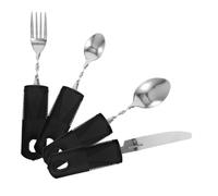 BAZEITFLOW 4pezzi Utensili Da Tavola Acciaio Inossidabile Per Anziani e Disabili Manici Antiscivolo Coltello Forchetta e Cucchiaio Regolabili Soluzione Completa Per Pasto Senza Spillature