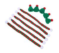 BAZEITFLOW 5 Set Decorazioni Natalizie per Bottiglie Vino con Mini Sciarpe Rosse e Cappelli Verdi in Filato Accessori Protettivi e Decorativi per Festa e Casa