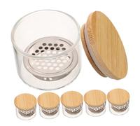 BAZEITFLOW 6 Pezzi Nail Brush Cleaner Cups in Thickened Glass With Stainless Steel Mesh Filter Dappen Dish With Lid For Professional Manicure Nail Liquid Powder Holder And Easy Washing
