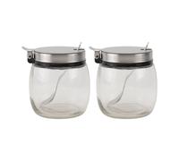 BAZEITFLOW Barattoli per Condimenti con Coperchio in Acciaio Inox e Cucchiaio Set 2 Pezzi in Vetro da 200ml Contenitori Rotondi senza Odore per Spezie per Cucina