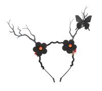 BAZEITFLOW Coroa Di Fiori Nera Con Decorazioni Di Rami Per Costume Di Halloween e Natale Cerchietto Con Farfalla e Corna Per Donne e Ragazze Accessorio Elegante e Confortevole Per Feste e
