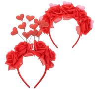 BAZEITFLOW Fasce per Chioma San 2 Pezzi Cerchietti a Forma di Cuore e Fiori Rossi Accessori Decorativi per Feste e Matrimoni Copricapo per Adulti Elegante e Resistente