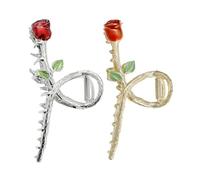 BAZEITFLOW Fermagli per Chioma a Mascella a Forma di Rosa Rossa in Metallo, Set da 2 Pezzi Antiscivolo per Chioma Spessi e Fini, Accessori Decorativi per Donne e Ragazze, Adatti a Tutti