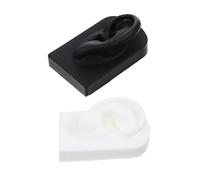BAZEITFLOW Orecchio in Silicone Realistico Per Pratica Piercing e Display Accessori Doppio Orecchio Sinistro Nero e Destro Bianco Con Supporto Strumento Sicuro Per Training Agopuntura e Puliz