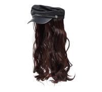 BAZEITFLOW Parrucca Lunga e Riccia Da Donna Monopezzo Marrone Scuro Ricci Cappello Copricapo Capelli Ondulati Realistici Traspirante e Sicuro Facile Da Tagliare o Accorciare