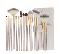 BAZEITFLOW Pennelli Trucco Colore Riso Bianco con Borsa Spazzole Viso e Occhi per Fondotinta Contouring Sopracciglia e Ombretto Kit Professionale per Make Up Completo e Viaggio