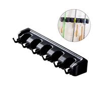 BAZEITFLOW Porta Scope Multifunzione da Parete con Posizioni e Ganci Supporto Scopa e Mop Nero Organizer per Cucina Giardino Garage e Ufficio Montaggio Facile e Resistente