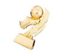 BAZEITFLOW Premio di Calcio in Resina Dorata con Forma di Scarpette, Lucido | Riconoscimento per Scuola e Azienda, Decorazione Domestica, Base Inclusa, Stile Brillante, Oggetto per Gara