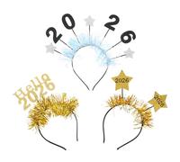 BAZEITFLOW Set 3 Fasce per Chioma di Capodanno 2026 Donna Stelle Glitterate e Diadema Accessori Copricapo per Feste e Bomboniere di Capodanno Fasce Festive per Party e Celebrazioni