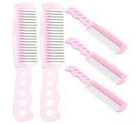 BAZEITFLOW Set 5 Pezzi Spazzola e Pettine per Parrucche Bambola Bjd in Plastica Rosa Punte in Metallo, Pettine Districante Ergonomico per Styling Chioma Sintetici e Toelettatura Piccoli