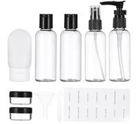 BAZEITFLOW Set da Viaggio Bottiglie in Pet Ricaricabili Compatte e Facili da Etichettare Borsa per Riporre e Etichette Incluse per Shampoo e Spray