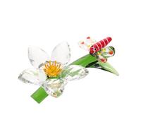 BAZEITFLOW Statuina di Cristallo a Forma di Libellula con Fiore, Decorazione da Tavolo e Ornamento da Giardino in Vetro, Statuetta di Animale in Cristallo per Regalo da Collezione