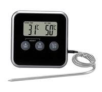 BAZEITFLOW Termometro Digitale da Cucina con Timer e Allarme Temperatura Sensore in Acciaio Inossidabile per Carne e Alimenti Contaminuti Preciso per Cottura di Pollo Tacchino Maiale e Pesce