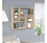 Baziroo Mensola da parete in rovere Sonoma, per libri, libreria, con 10 scomparti aperti, per la parete, per il soggiorno, da parete, 90 x 16 x 78 cm