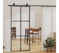 Baziroo Porta scorrevole con guarnizione trasparente e nero, 90 x 205 cm, vetro ESG e alluminio in acciaio, scorrevole, porte scorrevoli, porte interne, porte in vetro per soggiorno, porta