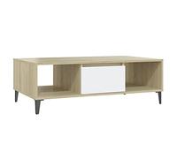 Baziroo Tavolino da caffè in legno, tavolino d'accento, tavolino da salotto, tavolino piccolo adatto per interni ed esterni, moderno bianco e rovere Sonoma, 103,5 x 60 x 35 cm