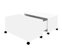 Baziroo Tavolino da salotto in legno, tavolino con ruote, tavolino d'accento, tavolino piccolo adatto per interni ed esterni, design moderno ed elegante, bianco, 75 x 75 x 38 cm
