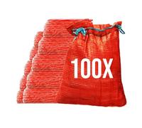 Bazko 100 sacchi a rete Raschel, 35 x 50 cm, 5 kg, colore rosso, sacchi a rete con cordino, per patate, cipolle, per legna da ardere