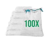 Bazko 100 sacchi a rete Raschel, 42 x 60 cm, 15 kg, colore bianco, sacchi a rete con cordino, per patate, cipolle, sacchi a rete, legna da ardere