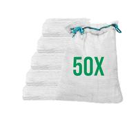 Bazko 50 sacchi a rete Raschel, 35 x 50 cm, 5 kg, colore bianco, sacchi a rete con cordino, per patate, cipolle, per legna da ardere