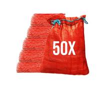 Bazko 50 sacchi a rete Raschel, 42 x 60 cm, 15 kg, colore rosso, sacchi a rete con cordino, per patate, cipolle, sacchi a rete, legna da ardere